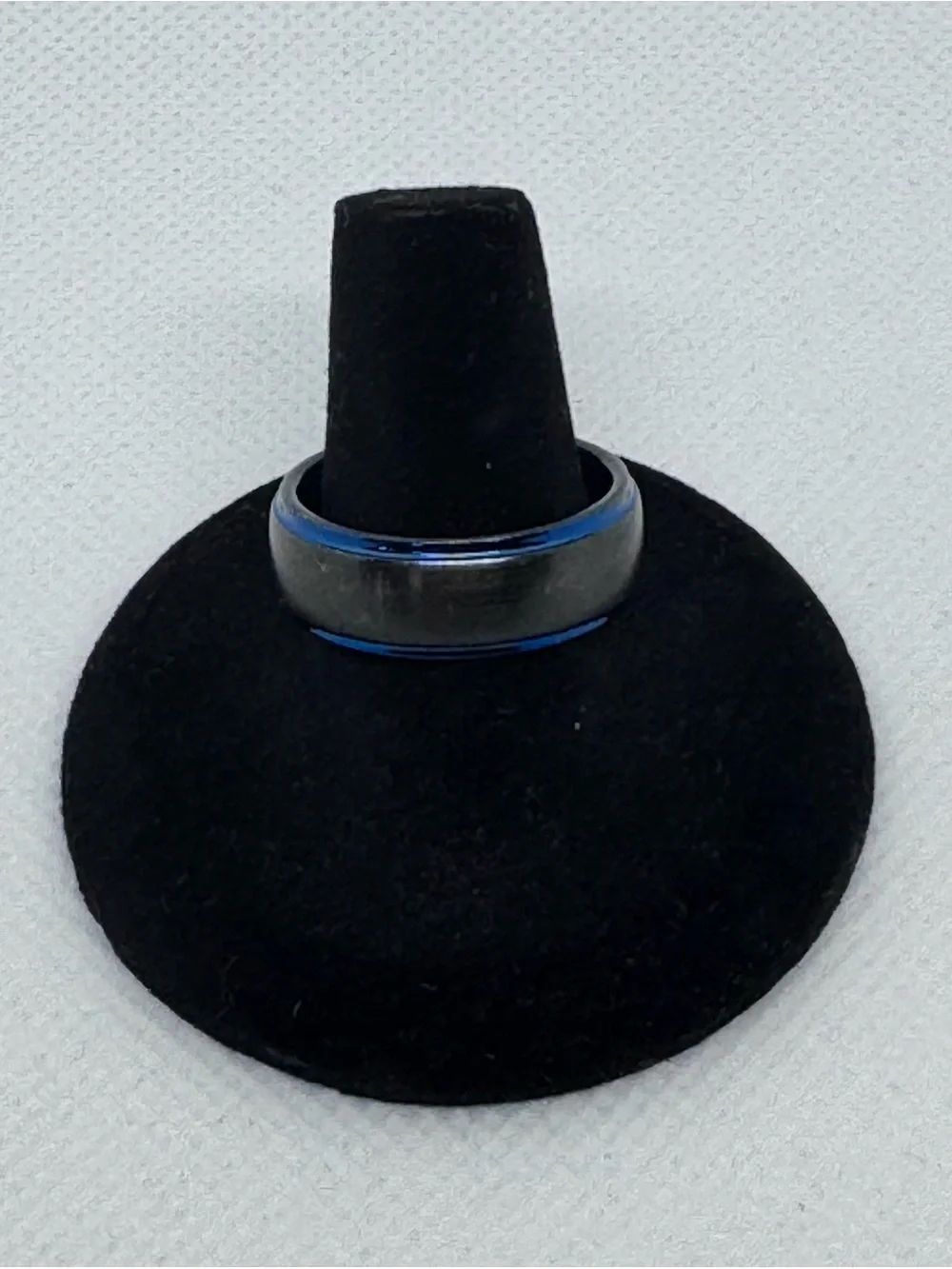Tungsten Two-Tone Black Grey & Blue Grooved Inlay 8MM Wedding Band Size 8.5
